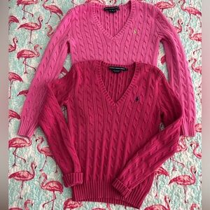 Pink and Red Cable Knit Sweaters